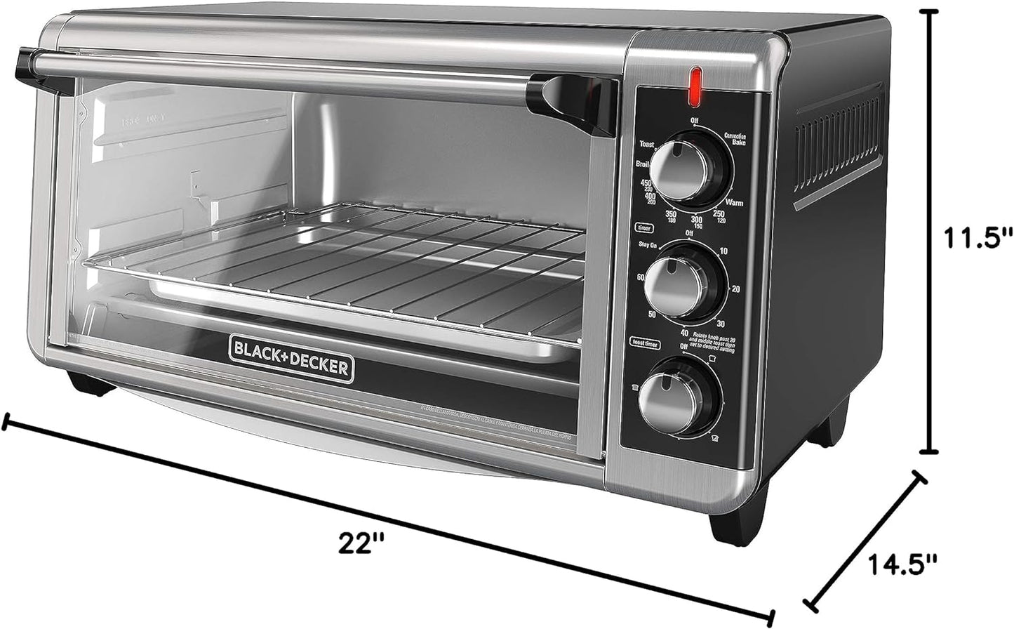 BLACK+DECKER 1500 W 8-Slice Stainless Steel Toaster Oven with Broiler