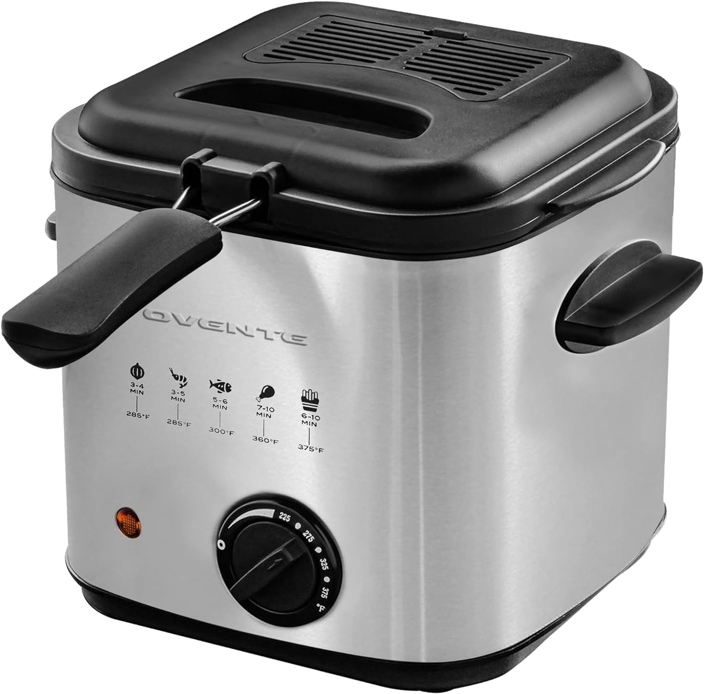 OVENTE 1.58 Qt Silver Small Electric Deep Fryer with Removable Frying Basket