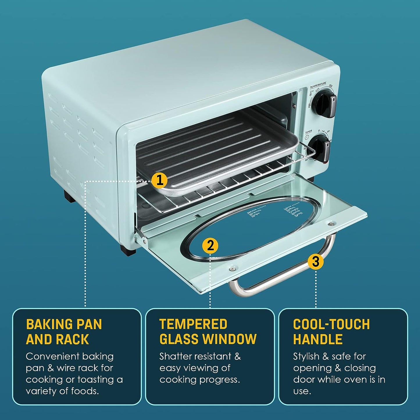 Americana Elite Collection Retro 2-Slice Toaster Oven, Mint