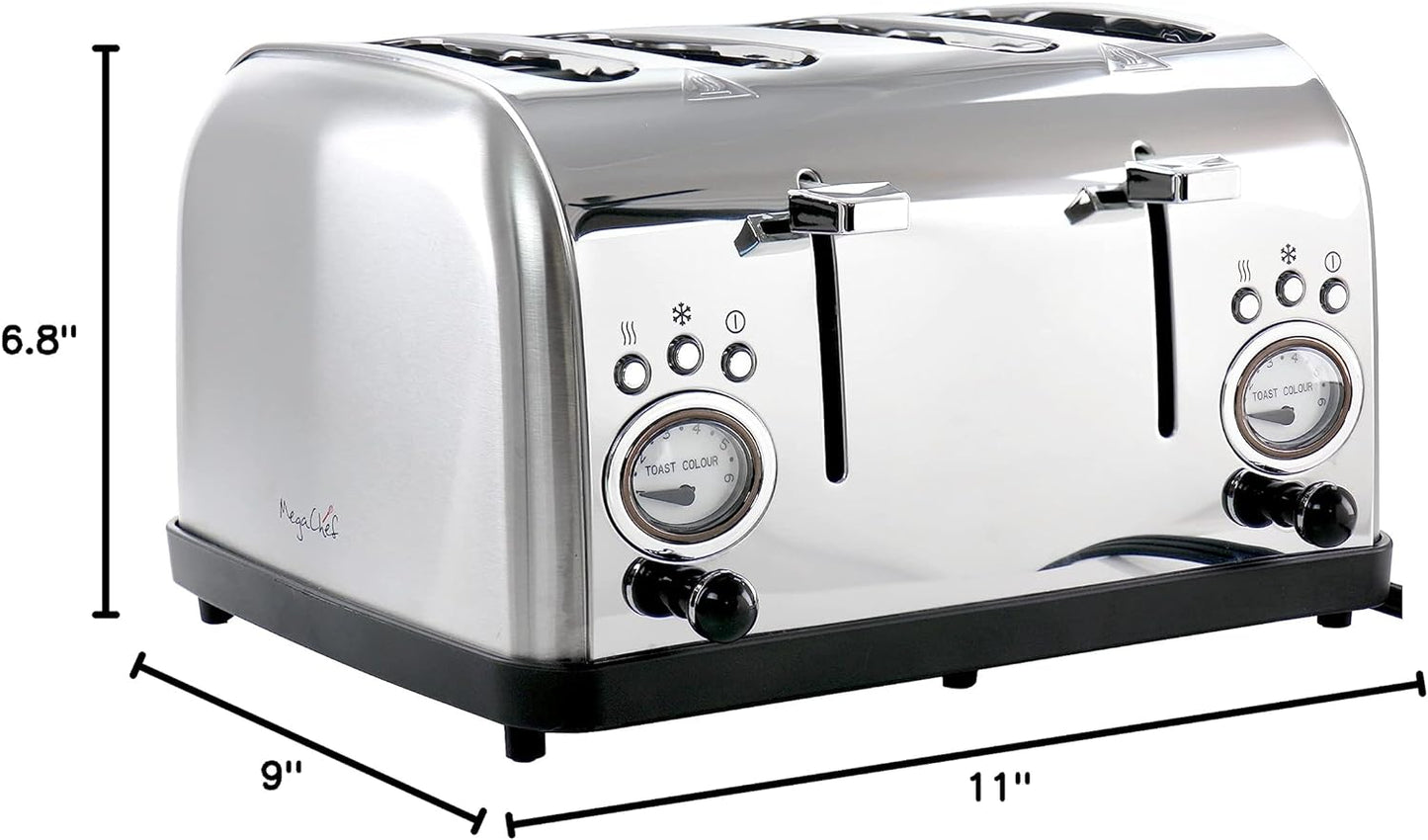 MegaChef 4-Slice Wide Slot Toaster With Variable Browning in Silver