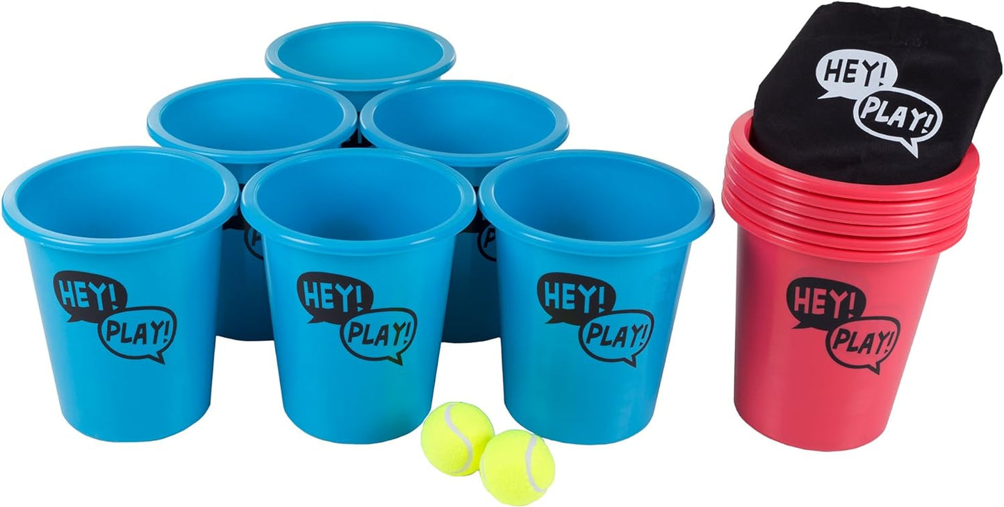 Trademark Games Giant Red and Blue Yard Pong Game for Whole Family with 12 Buckets, 2 Balls and Carrying Tote