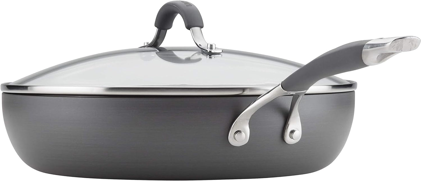 Circulon Elementum 12 in. Hard-Anodized Aluminum Nonstick Deep-Frying Pan in Gray with Lid