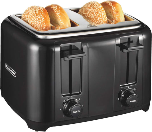 Proctor Silex 4-Slice Black Wide Slot Toaster with Crumb Tray and Automatic Shut-Off