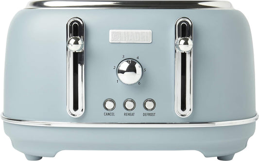 HADEN Highclere 4-Slice, Wide Slot Pool Blue Retro Toaster with Removable Crumb Tray and Adjustable Settings