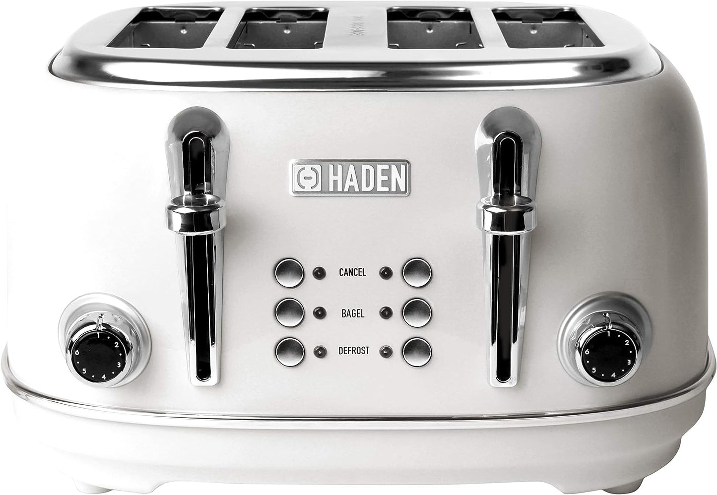 HADEN Heritage 1500-Watt 4-Slice White Wide Slot Retro Toaster with Removable Crumb Tray and Browning Control