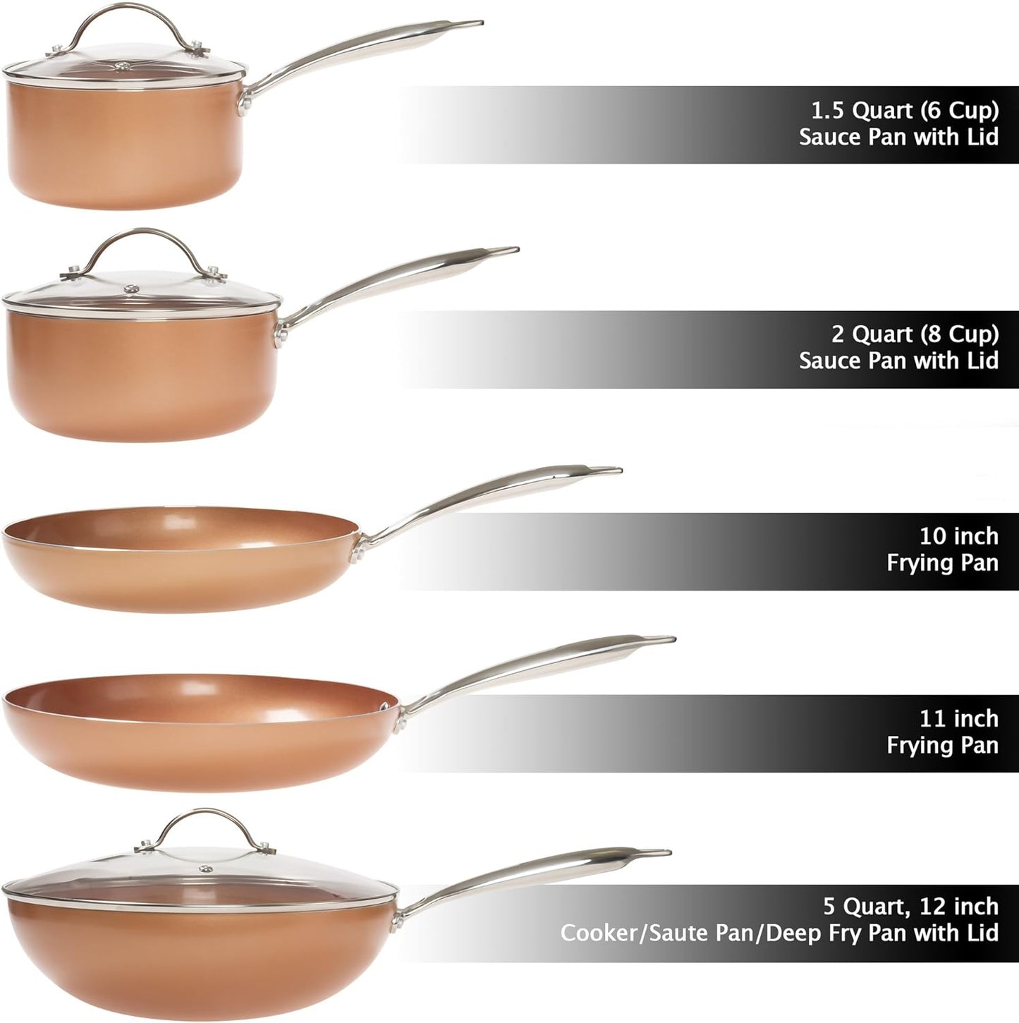 Classic Cuisine 8-Piece Copper Nonstick Ceramic Coated Alimi-Shield Cookware Set