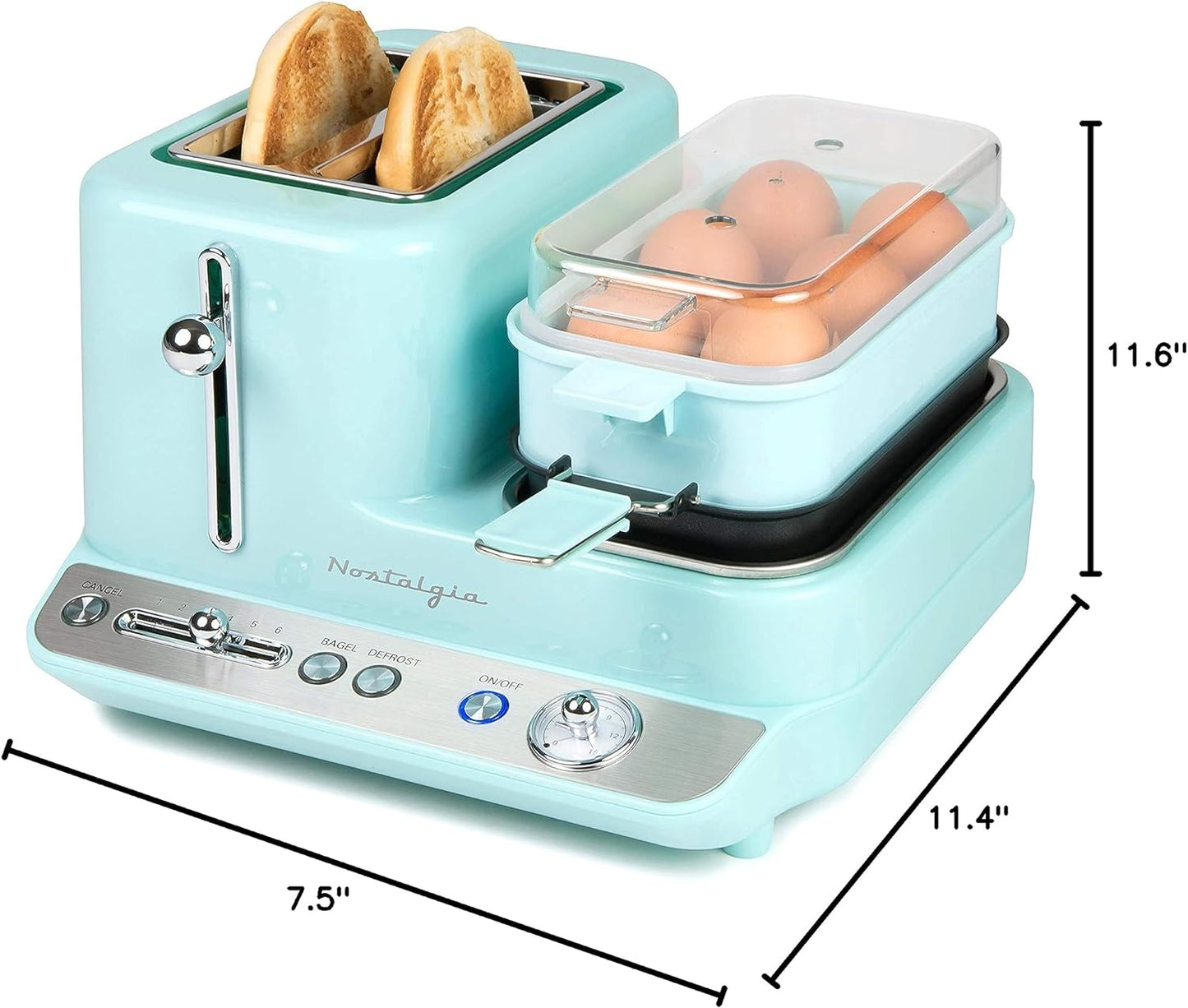 Nostalgia 1500-Watt 2-Slice Aqua Toaster with Non-Stick Griddle