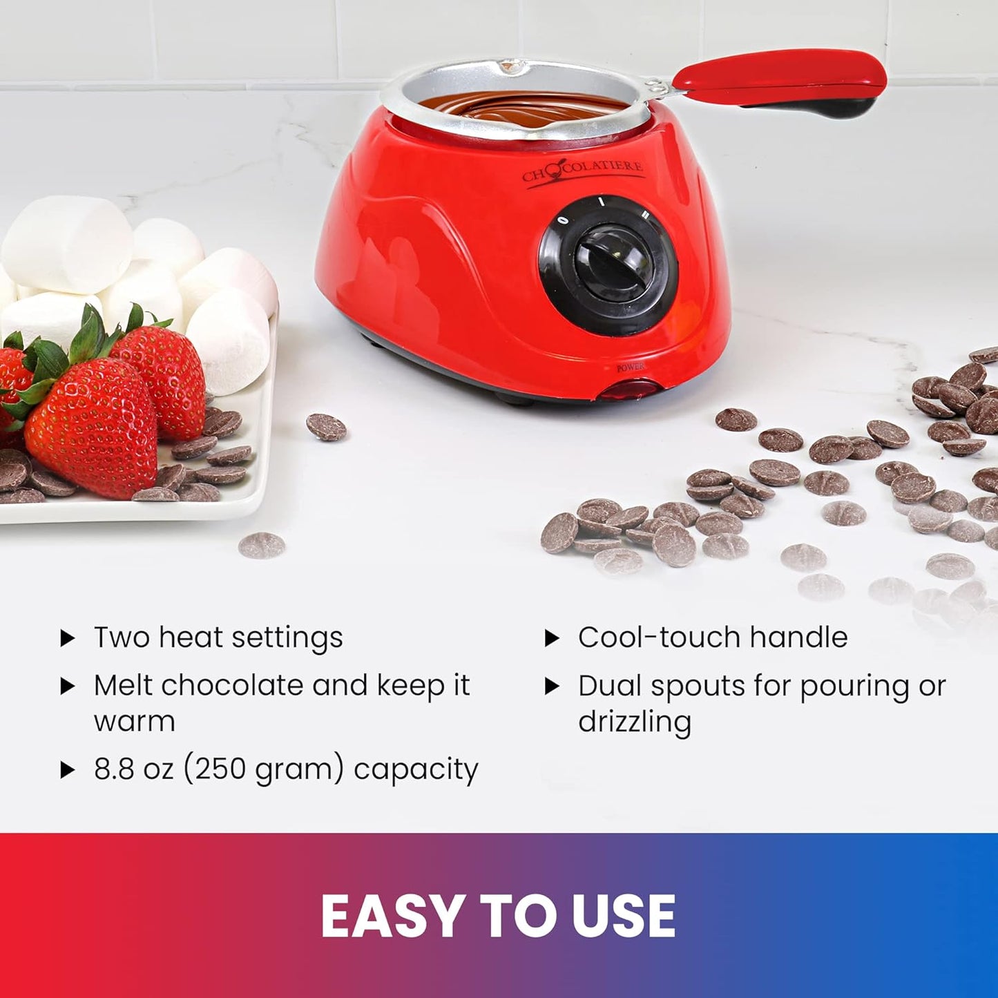 Total Chef Chocolatiere Electric Melter and Fondue Pot for Chocolate and Candy Melts, 8.8 oz. (250 g)