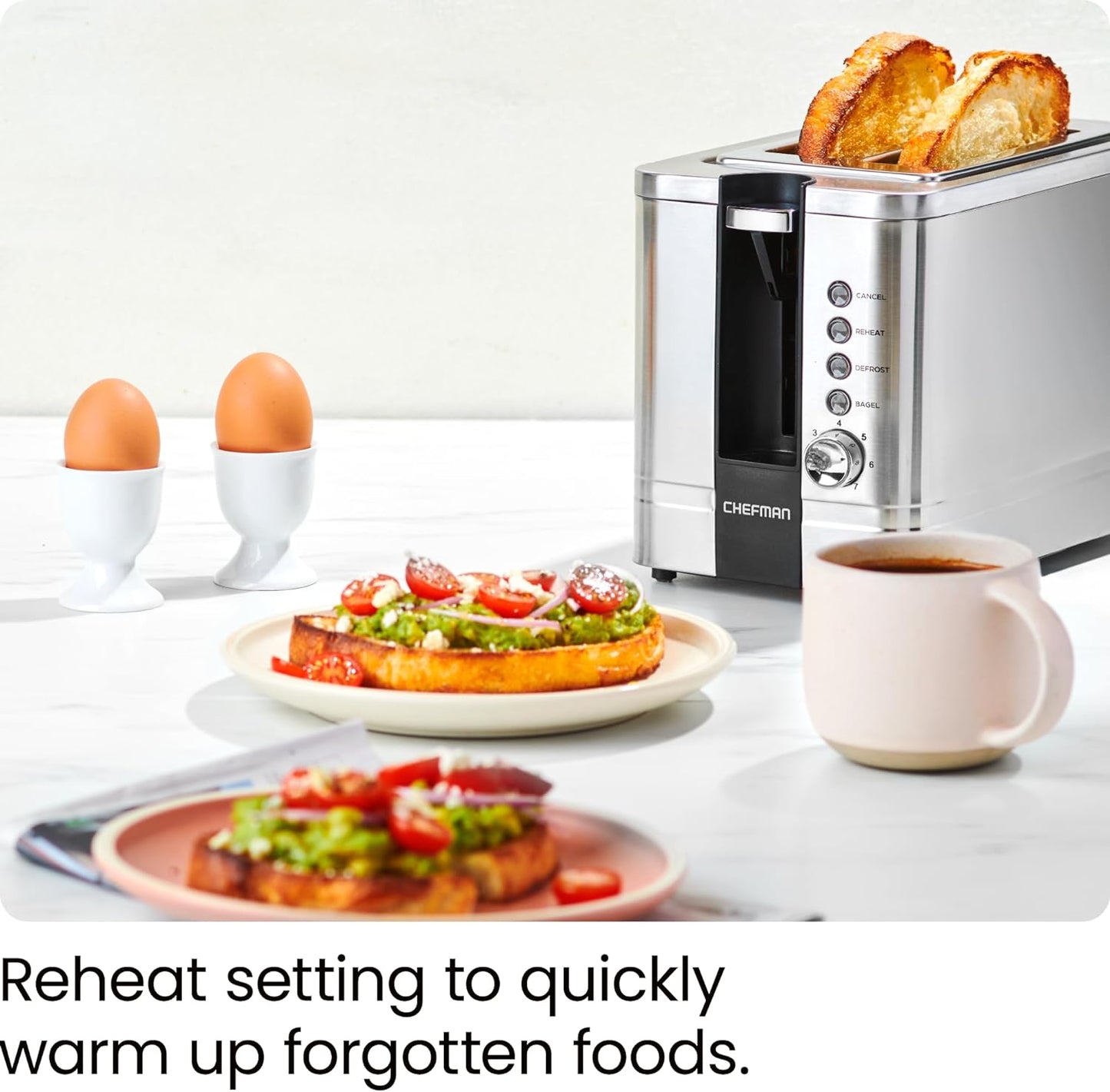 Chefman 2-Slice Pop-Up Stainless Steel Toaster, 7 Shade Settings, Silver