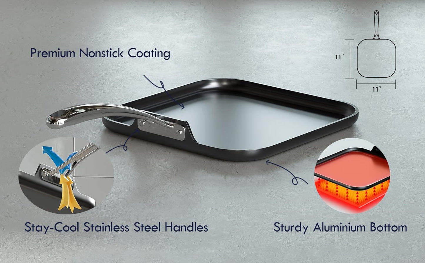 Cooks Standard 11 in. Hard-Anodized Aluminum Nonstick Griddle in Black