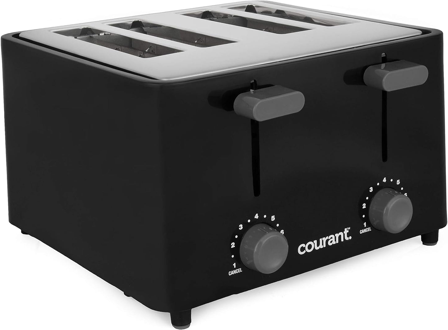 Courant 1480-Watt 4-Slice Black and Stainless Toaster with Drop Down Crumb Tray