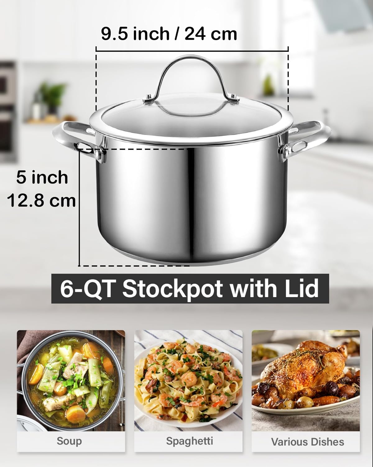 Cooks Standard Classic 6 qt. Stainless Steel Stock Pot with Glass Lid