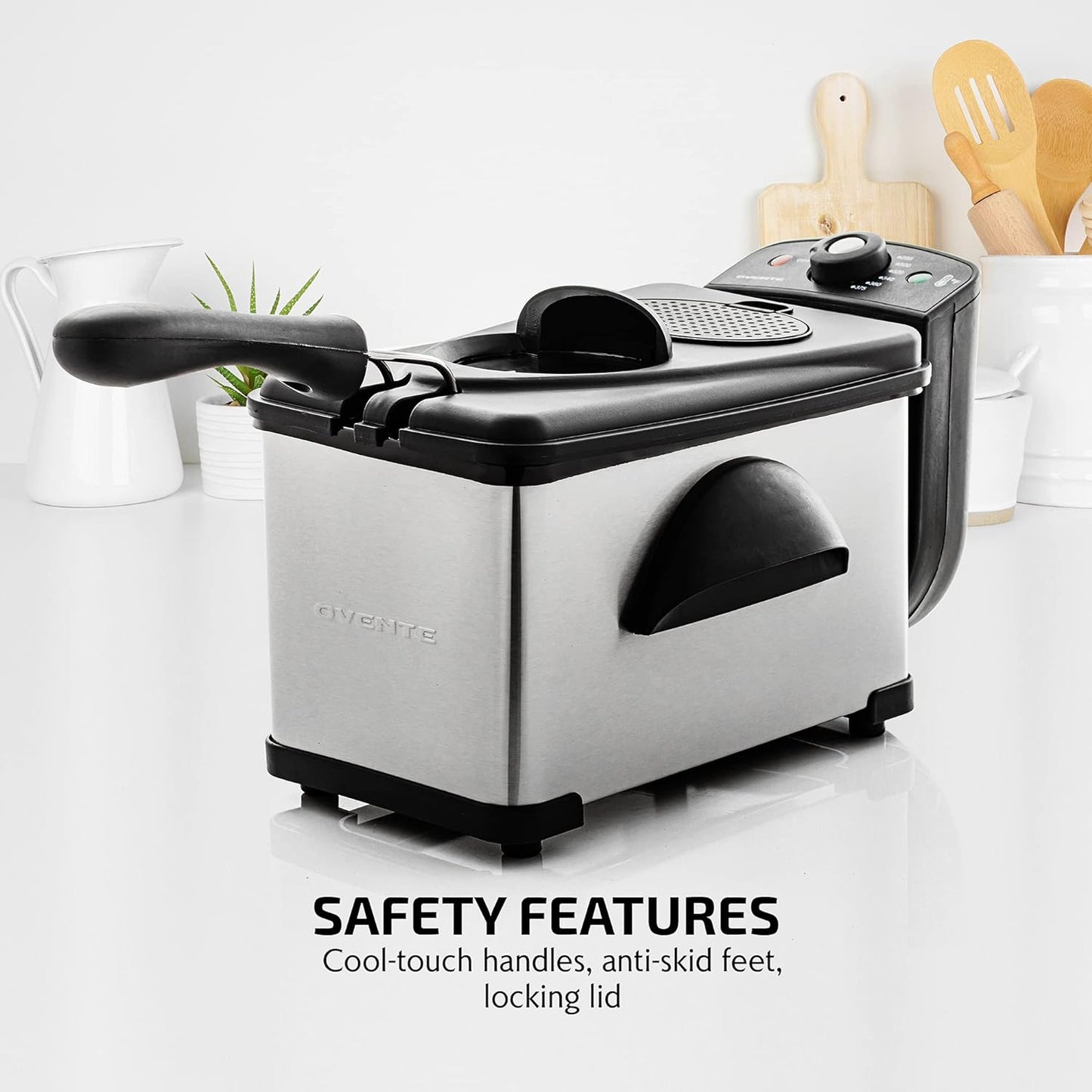 OVENTE 2.11 Qt Silver Electric Deep Fryer with Removable Frying Basket