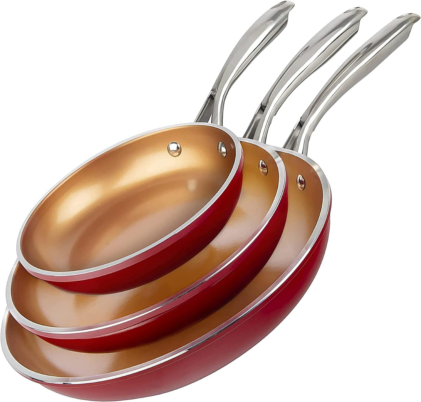 Gotham Steel 3-Piece Aluminum Ti-Ceramic Nonstick Frying Pan Set in Red (8 in., 10 in., and 12 in.)