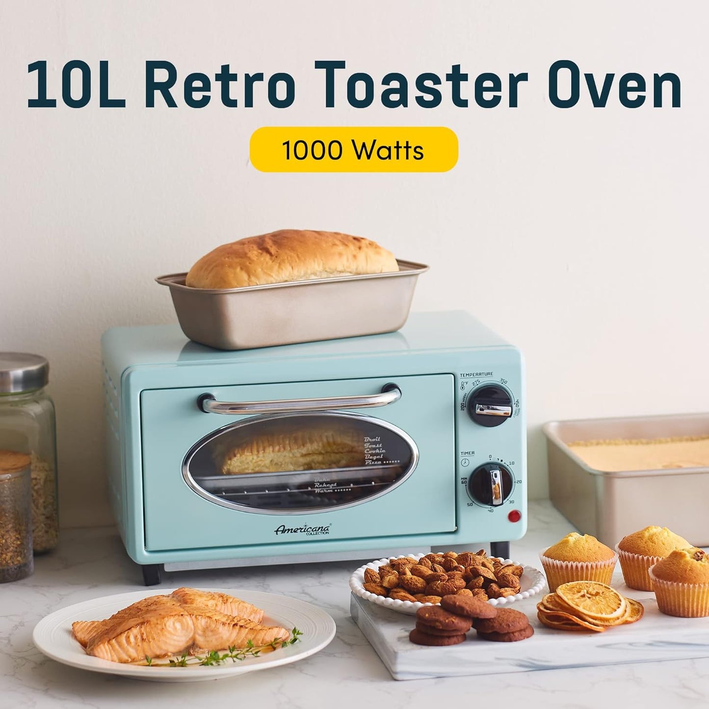 Americana Elite Collection Retro 2-Slice Toaster Oven, Mint