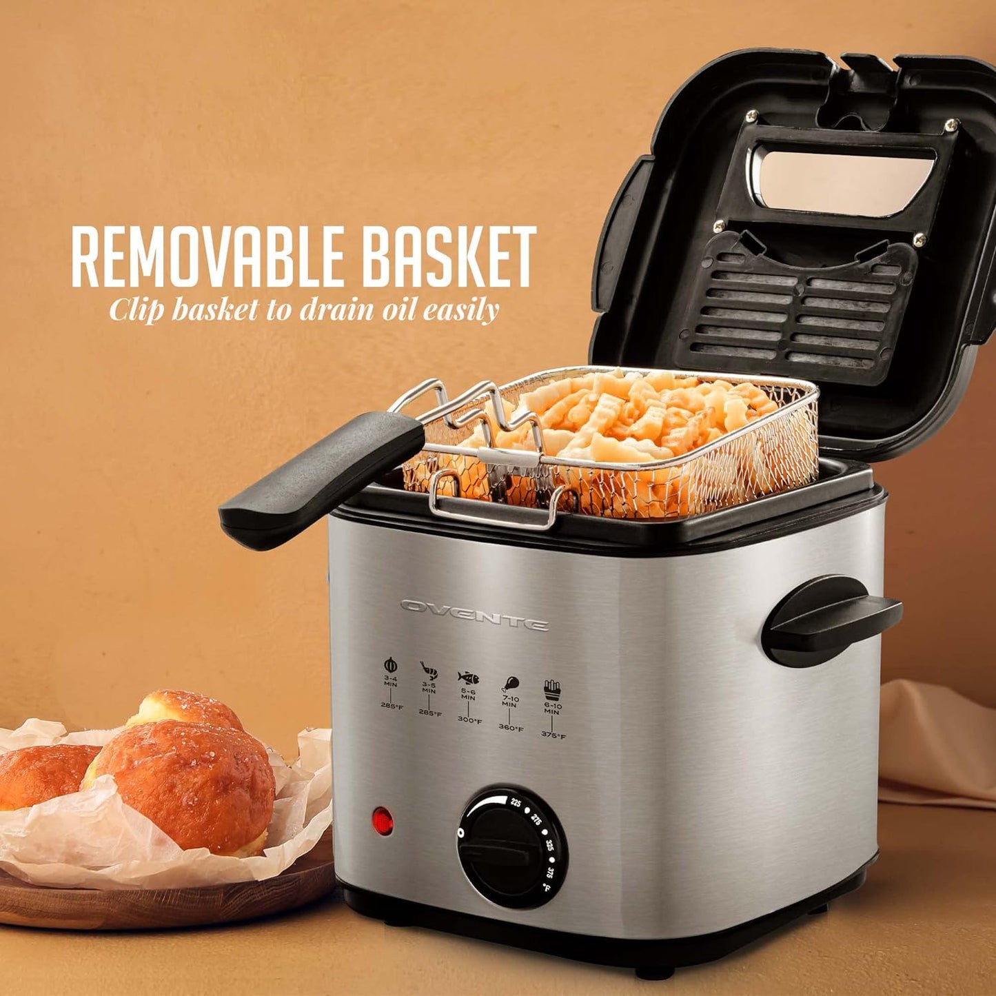 OVENTE 1.58 Qt Silver Small Electric Deep Fryer with Removable Frying Basket