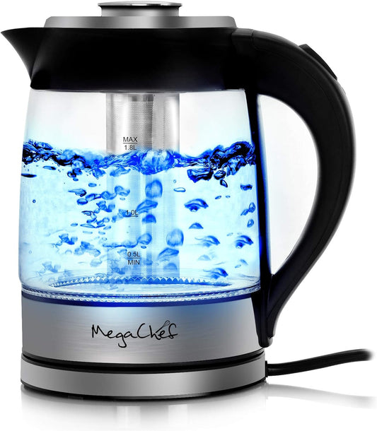 MegaChef 7.6 Cup Stainless Steel Cordless Electric Kettle with LED Base