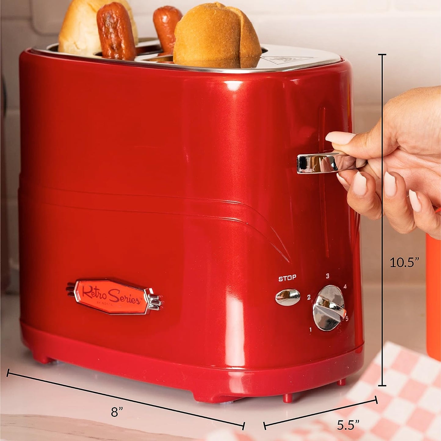 Nostalgia Pop-Up 2-Hot Dog and Bun Toaster With Mini Tongs