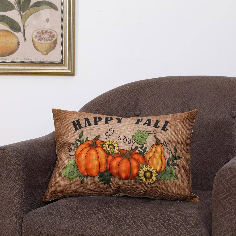 Glitzhome 18 in. L Faux Burlap Fall Pumpkin Pillow