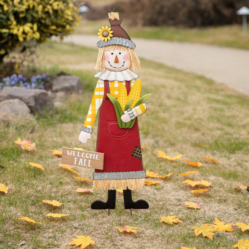 Glitzhome 37.25 in. H Metal Scarecrow Yard Stake/Standing/Hanging Sign (Three Function)