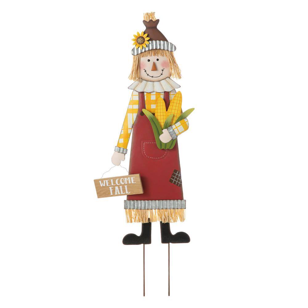 Glitzhome 37.25 in. H Metal Scarecrow Yard Stake/Standing/Hanging Sign (Three Function)