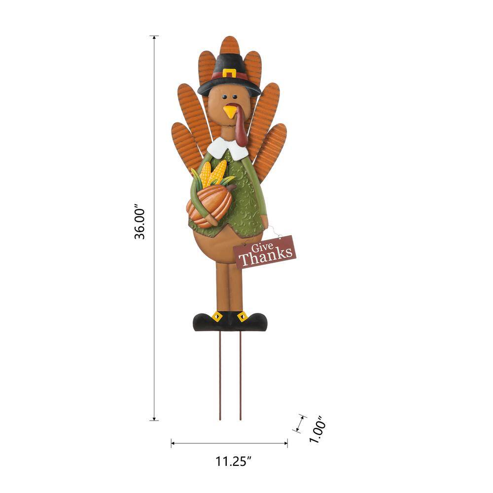 Glitzhome 36 in. H Thanksgiving Metal Turkey Yard Stake, Standing Decor or Hanging Decor (3 function)