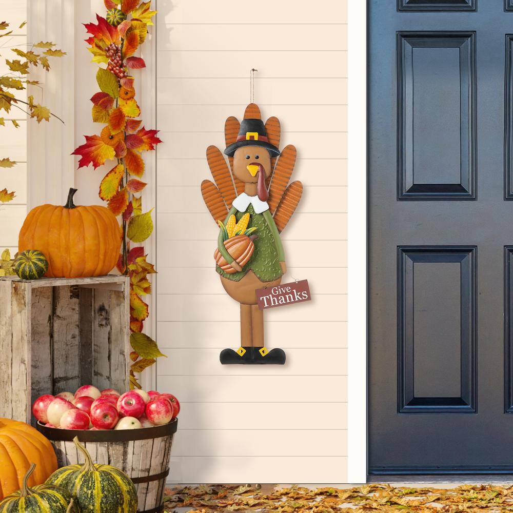 Glitzhome 36 in. H Thanksgiving Metal Turkey Yard Stake, Standing Decor or Hanging Decor (3 function)