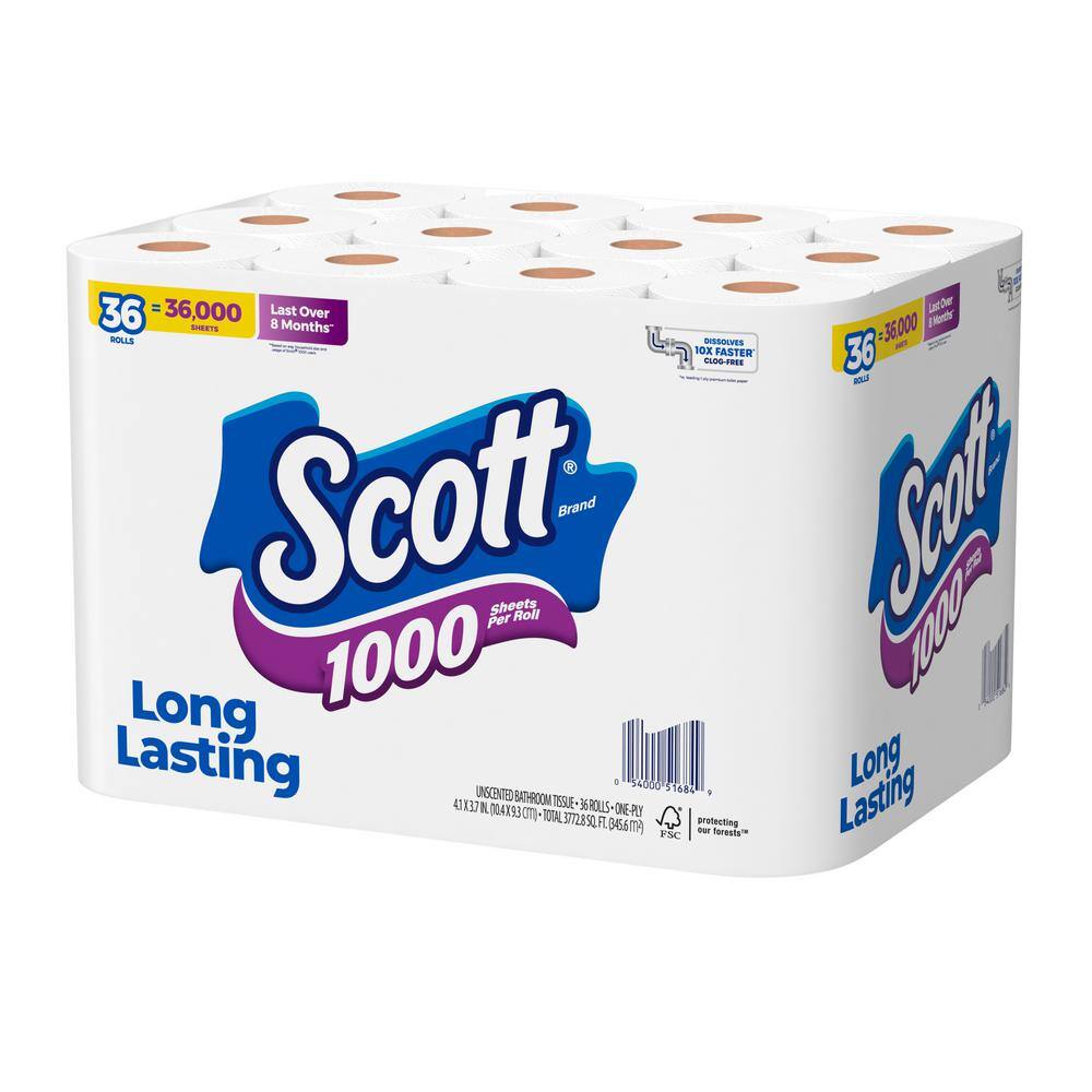 Scott 1-Ply White 1000-Sheet Toilet Paper(1000 Sheets Per Roll 36 Rolls Per Pack)