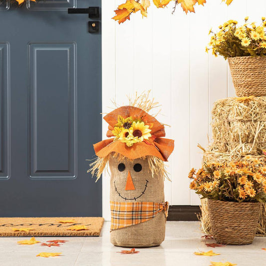 Glitzhome 23.25 in.H Fall Linen Scarecrow Doorstop Porch Decor