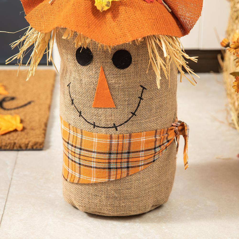 Glitzhome 23.25 in.H Fall Linen Scarecrow Doorstop Porch Decor