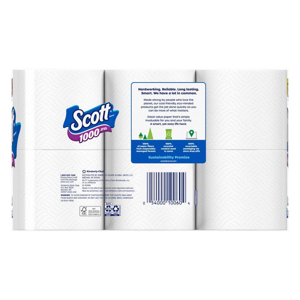 Scott White Toilet Tissue (1000-Sheet 12 Rolls Per Pack) (4-Pack of 12 Rolls)