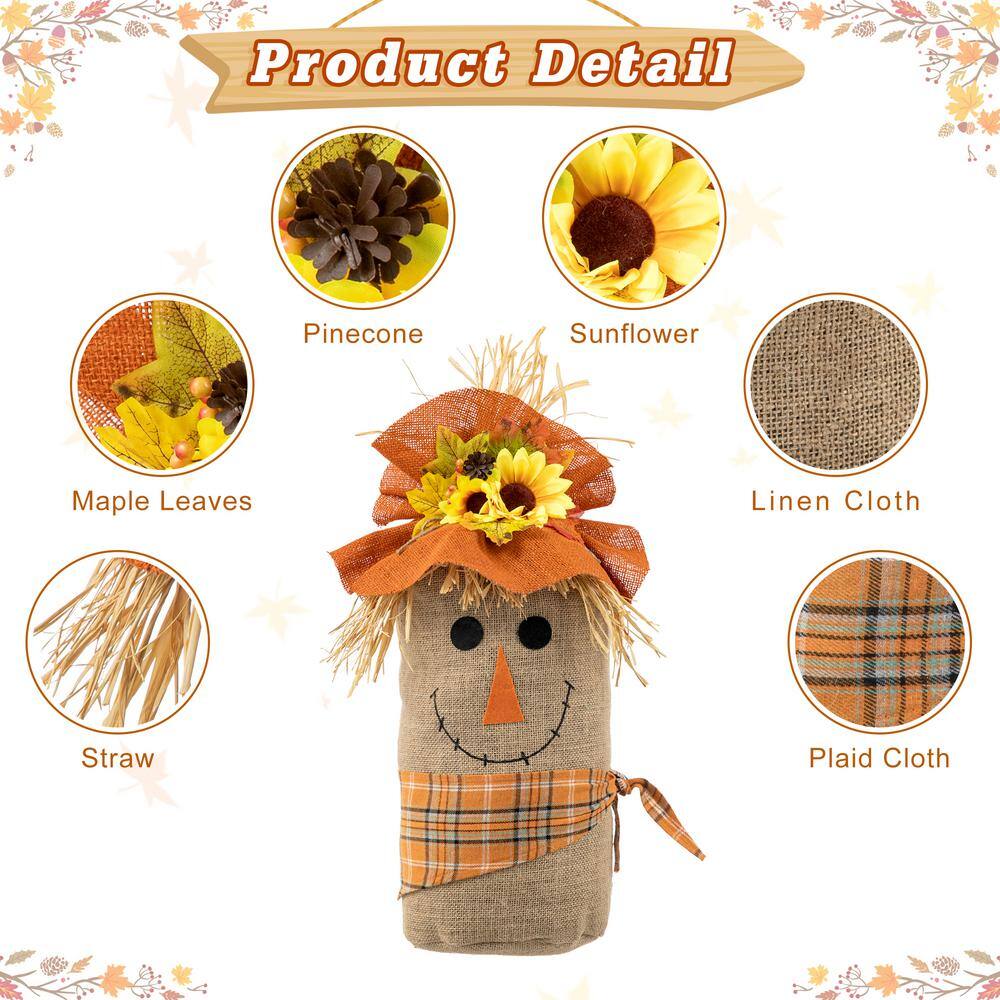 Glitzhome 23.25 in.H Fall Linen Scarecrow Doorstop Porch Decor