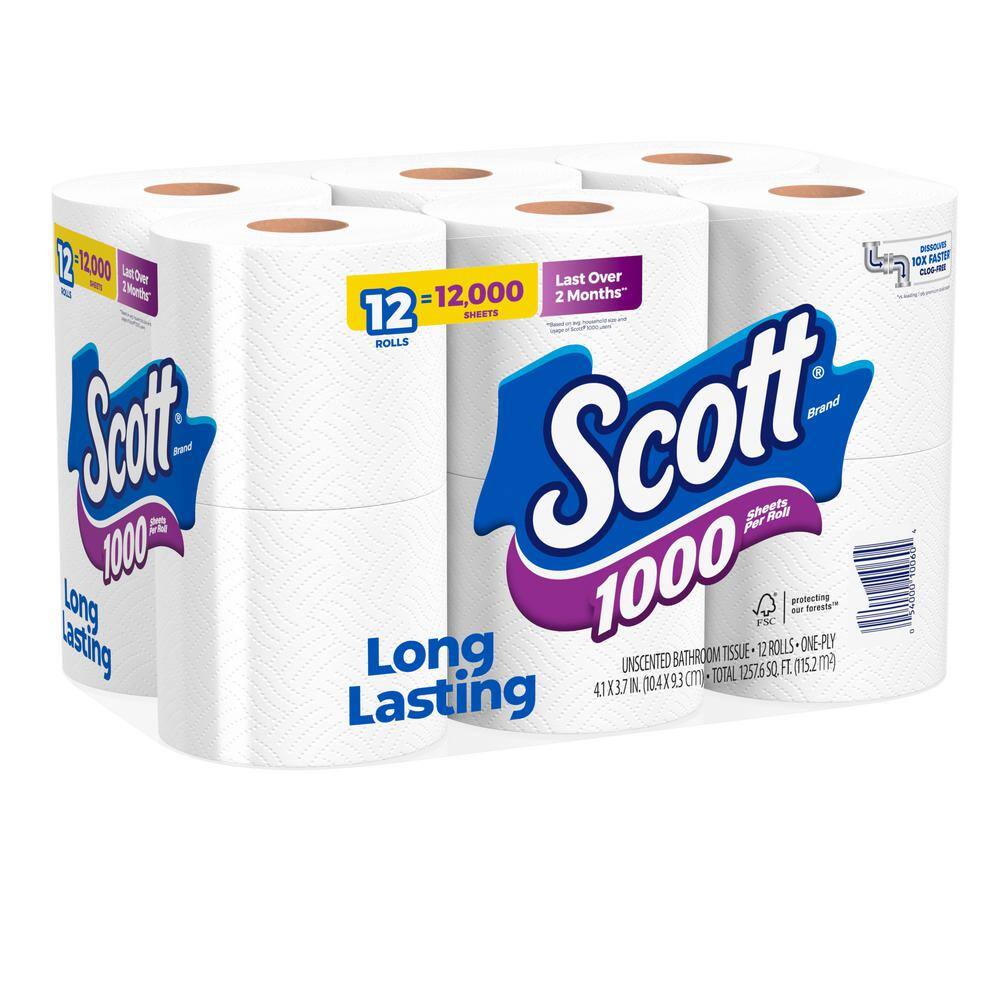 Scott White Toilet Tissue (1000-Sheet 12 Rolls Per Pack) (4-Pack of 12 Rolls)