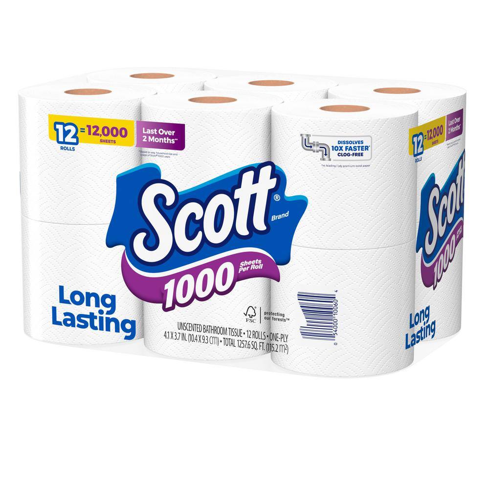 Scott White Toilet Tissue (1000-Sheet 12 Rolls Per Pack) (4-Pack of 12 Rolls)