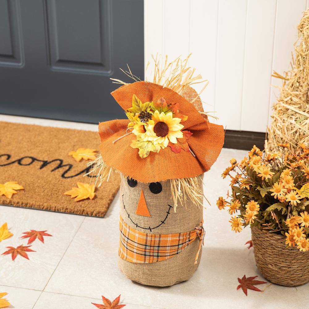 Glitzhome 23.25 in.H Fall Linen Scarecrow Doorstop Porch Decor