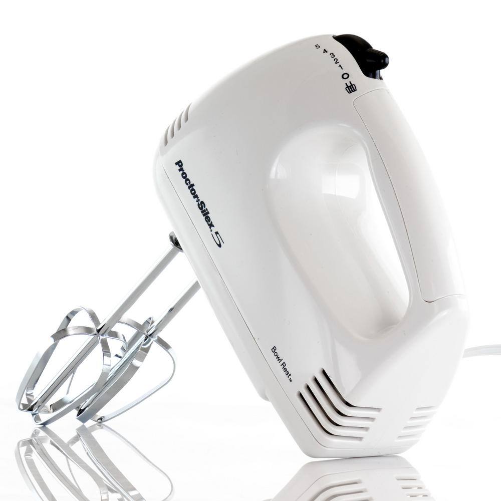 Proctor Silex Easy Mix 5-Speed White Hand Mixer