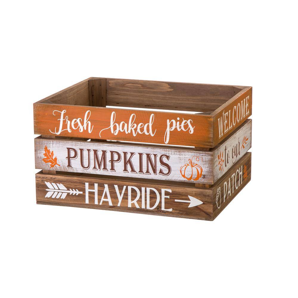 Glitzhome Wooden Pumpkin Crate, L:13.94 in. L, 12.01 in. W, 6.89 in. H, S:11.97 in. L,10.00 in. W, 6.77 in. H Set of 2