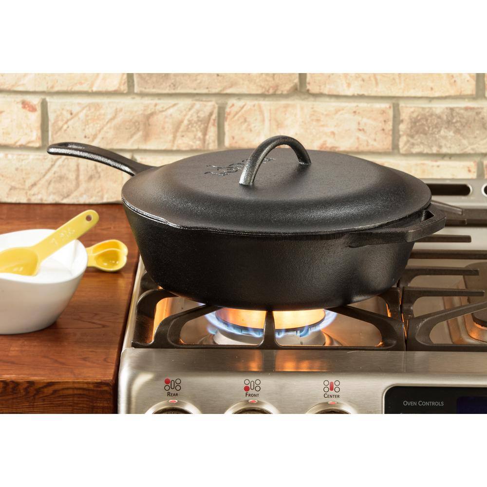 Lodge 12 in. Cast Iron Deep Skillet in Black with Lid