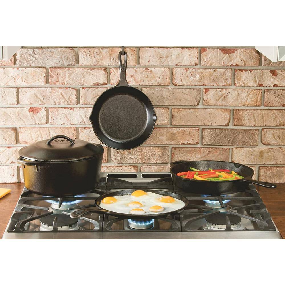 Lodge 12 in. Cast Iron Deep Skillet in Black with Lid