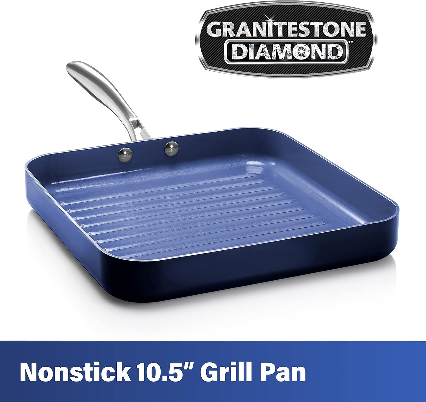 GRANITESTONE Classic Blue 10.5 in. Aluminum Ultra-Durable Non-Stick Diamond Infused Grill Pan