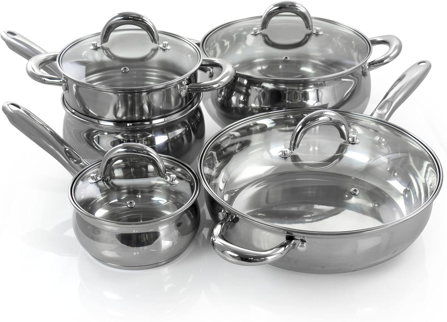 Gibson Home Ancona 12-Piece Stainless Steel Belly Shaped Cookware Set with Kitchen Tools