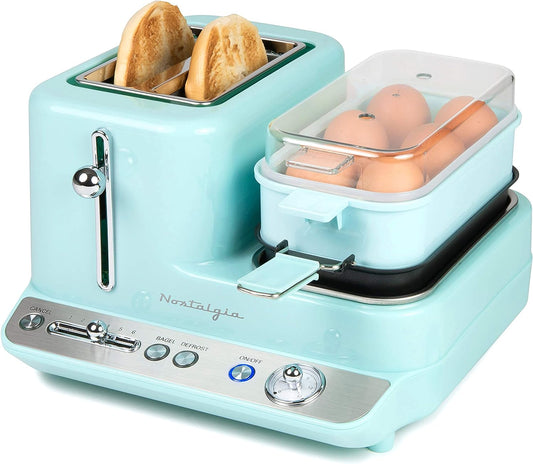 Nostalgia 1500-Watt 2-Slice Aqua Toaster with Non-Stick Griddle