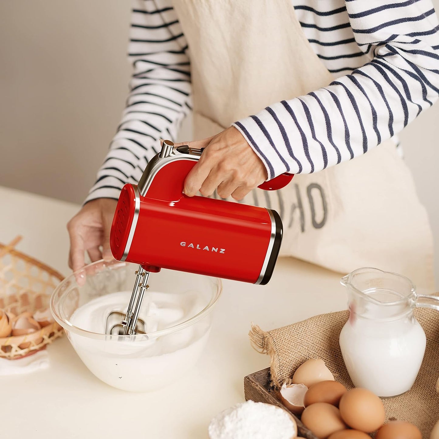 Galanz 5 Speed 150-Watts Retro Hand Mixer with Storage Base in Hot Rod Red