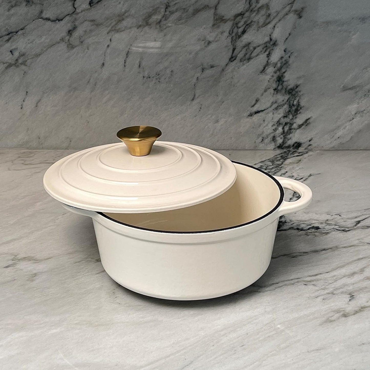 2.8 qt. Durable Cast Iron Dutch Oven Casserole Pot in Cream Enamel