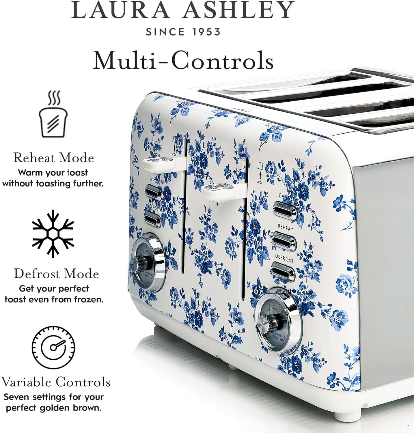 Laura Ashley 1500-Watt 4-Slice Toaster in China Rose