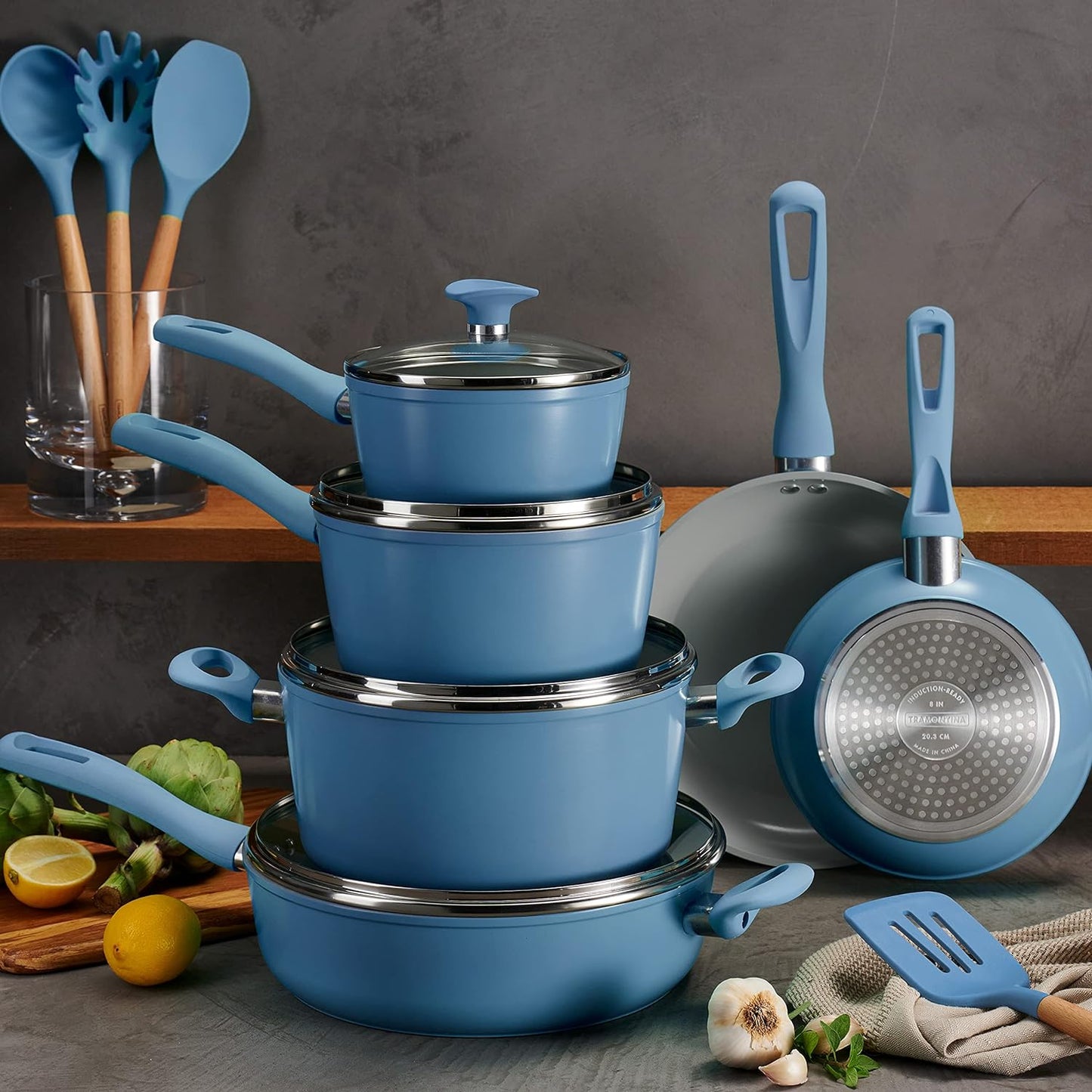 Tramontina 14-Piece Ceramic Cookware Set in Blue