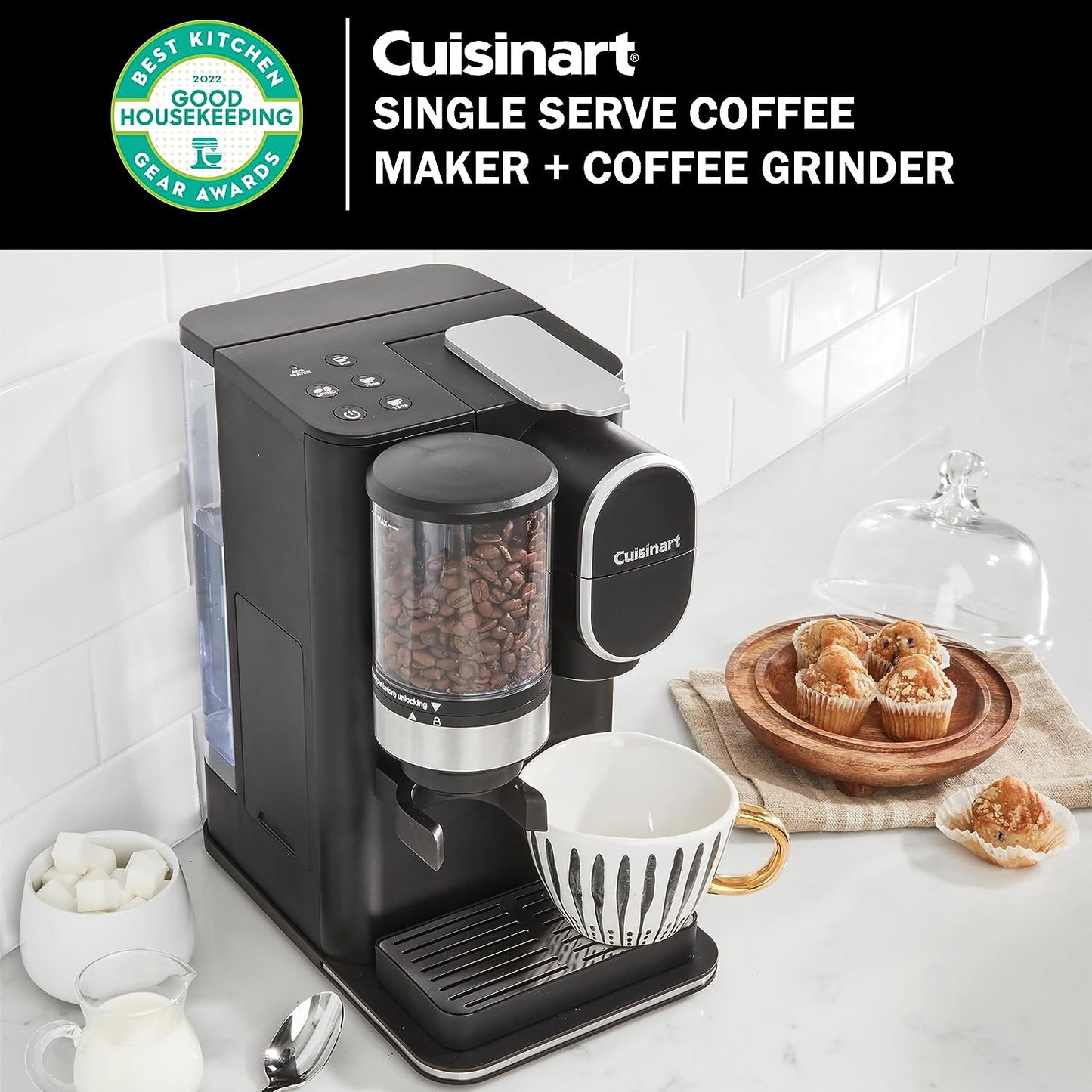 Cuisinart Grind and Brew Single Serve 1-Cup Black Coffee Maker with 48 oz. Water Reservoir and Conical Burr Mill