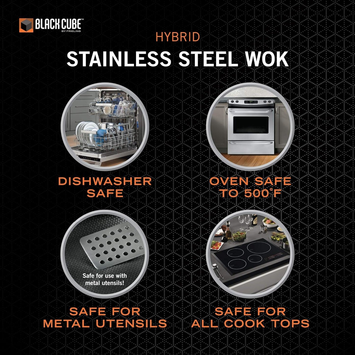 Black Cube 12.5 in. Hybrid Quick Release Wok in Stainless Steel