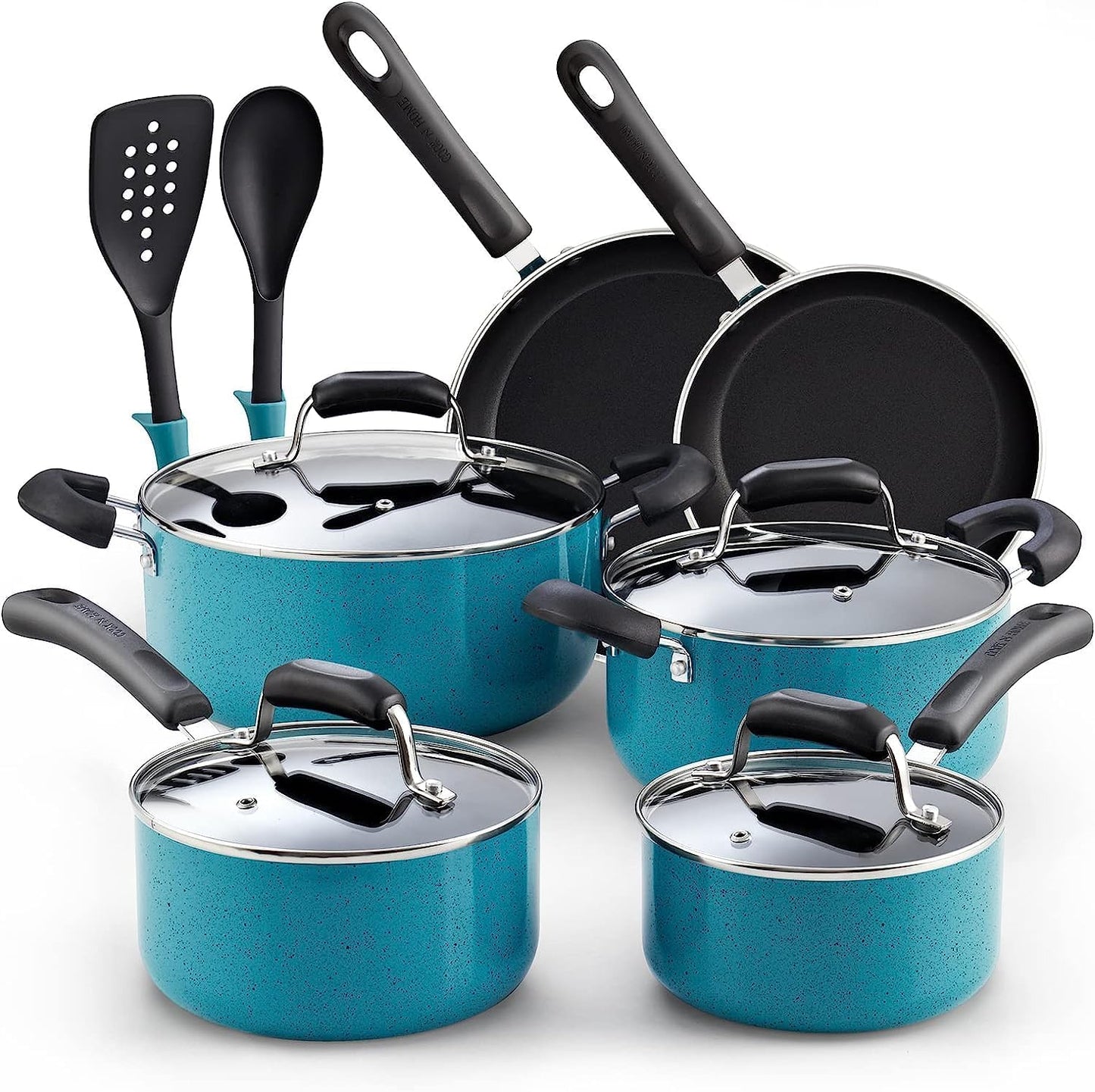 Cook N Home 12-Piece Aluminum Nonstick Cookware Set with Stay Cool Handle in Turquoise