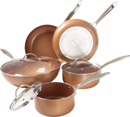 Classic Cuisine 8-Piece Copper Nonstick Ceramic Coated Alimi-Shield Cookware Set